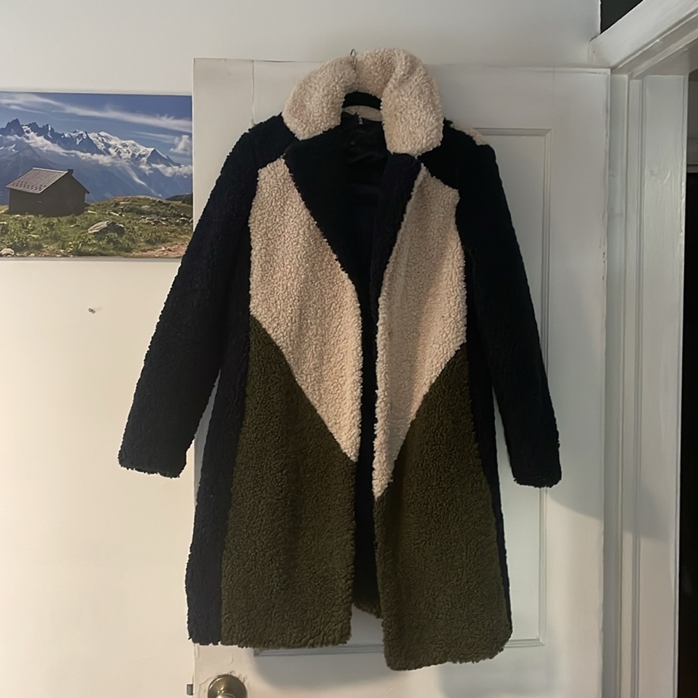 J Crew color block teddy coat - compliments galore!